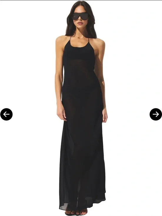 Skims sheer cover ups long slip dress onyx small nwt🖤 - Picture 3 of 5